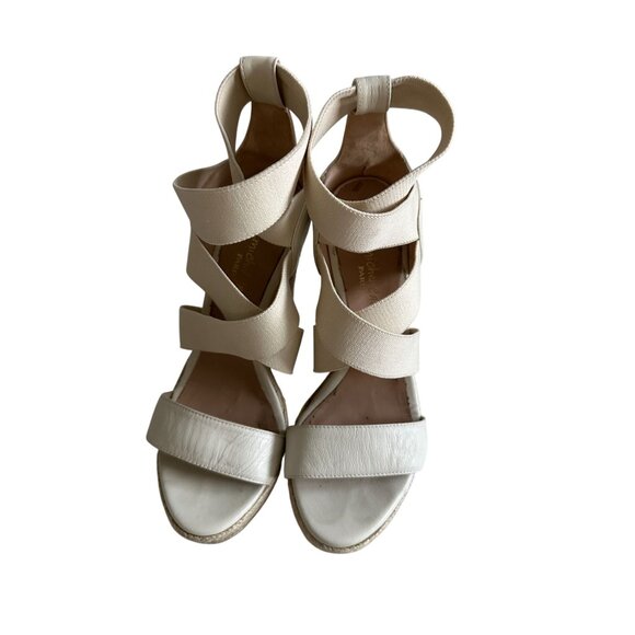 JEAN MICHEL CAZABAT Cream Leather Espadrille Wedges Sandals Size 37 - Picture 2 of 9